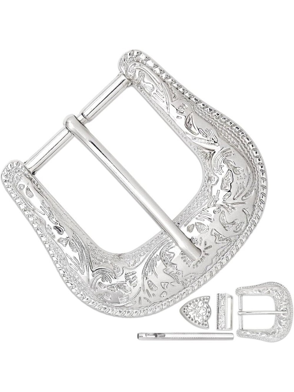 Unisex Silver Flower 3Pcs Western Longhorn Bull Replacement Belt Buckle 1.5"
